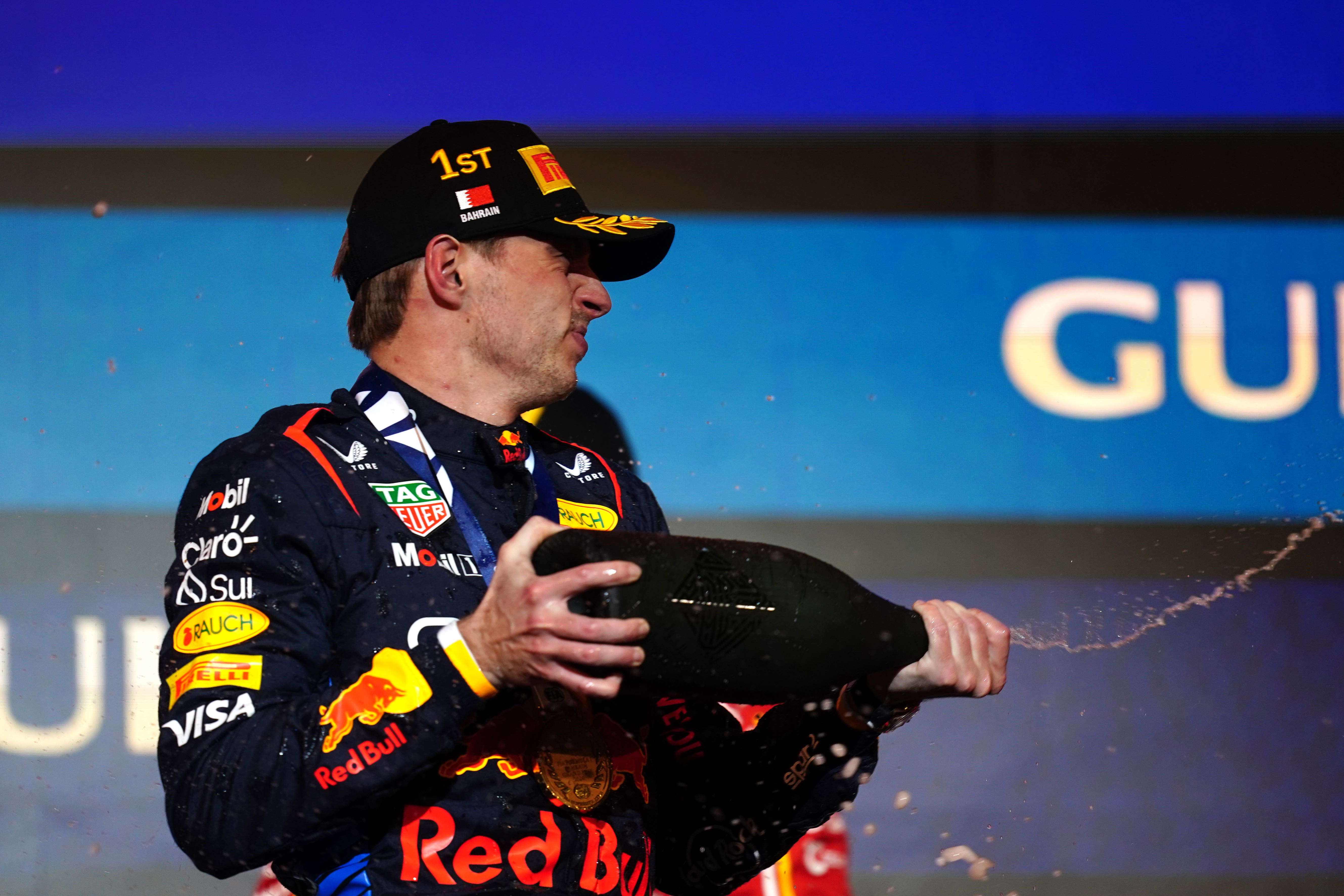 Max Verstappen celebrates victory at the season-opening Bahrain Grand Prix