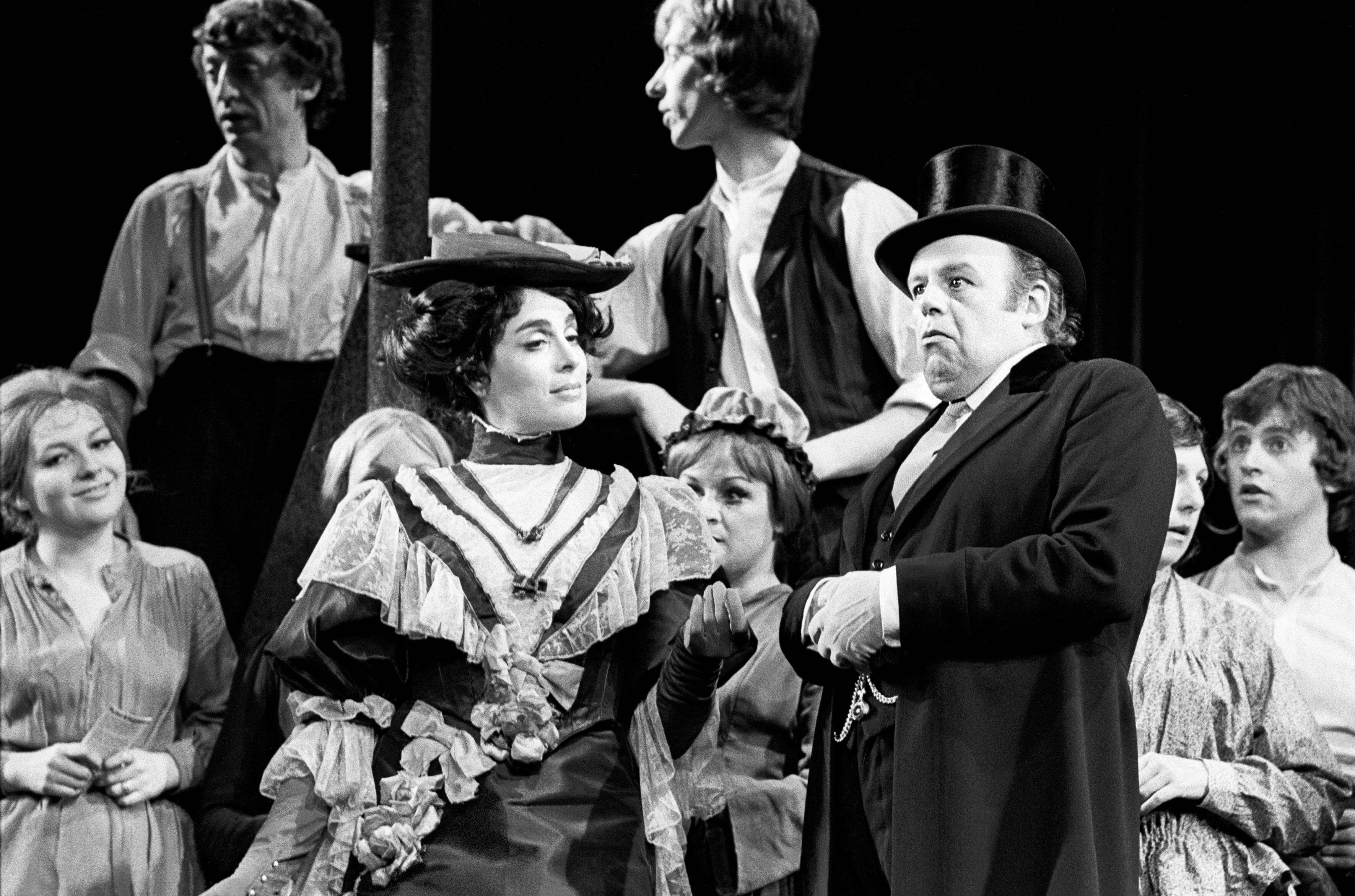 Eleanor Bron (the Countess of Chell) and Savident (as Mr Duncalf) in ‘The Card’ at the Queen’s Theatre in London’s West End in 1973