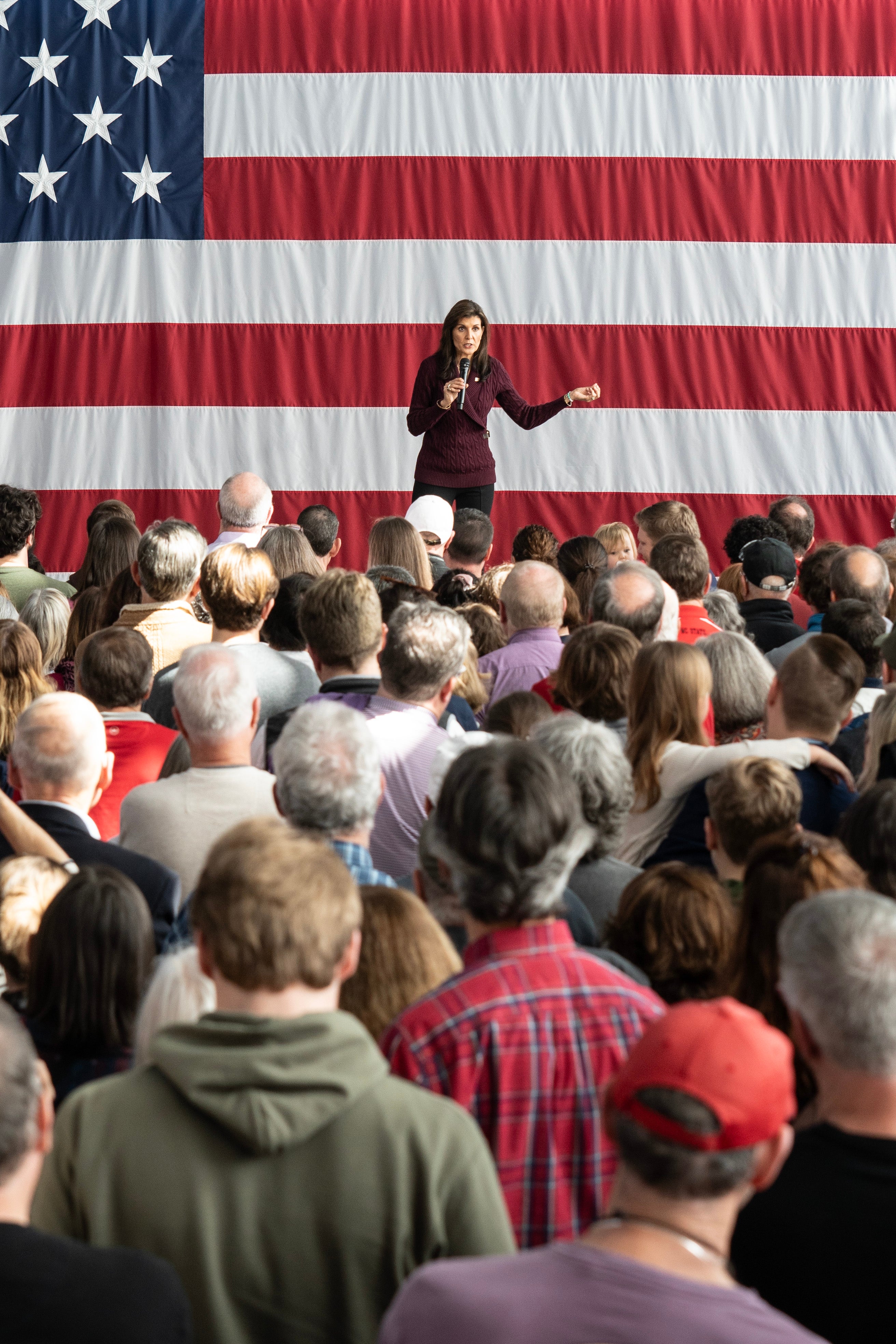 Republican presidential candidate former U.N. Ambassador Nikki Haley speaks during a campaign rally at Raleigh Union Station on March 2, 2024 in Raleigh, North Carolina