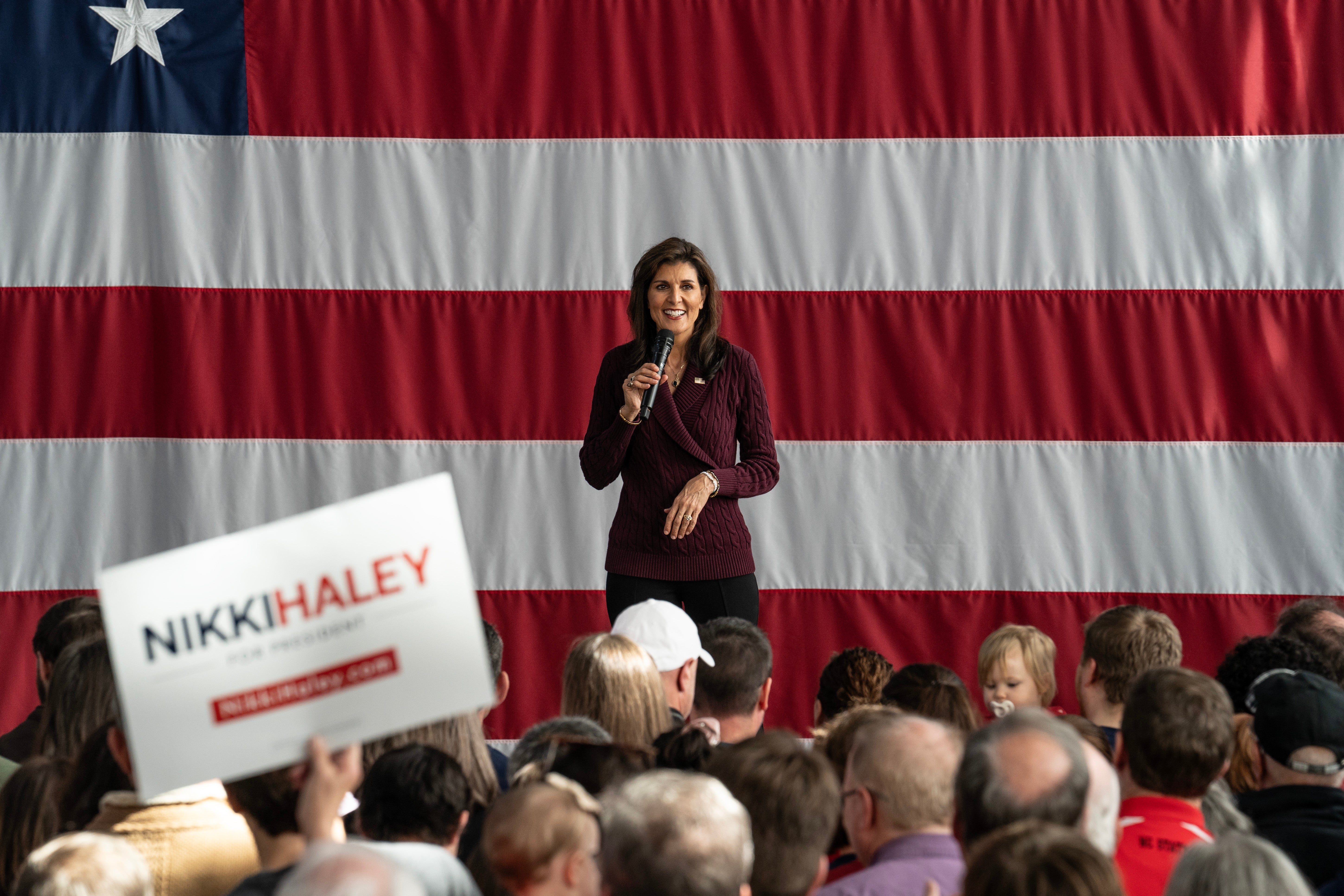 Republican presidential candidate former U.N. Ambassador Nikki Haley speaks during a campaign rally at Raleigh Union Station on March 2, 2024 in Raleigh, North Carolina