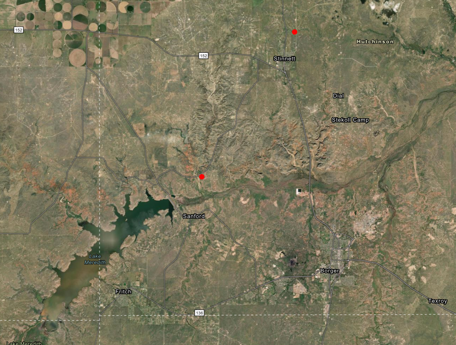 The Smokehouse Creek and 687 Reamer fires are burning in Hutchinson County