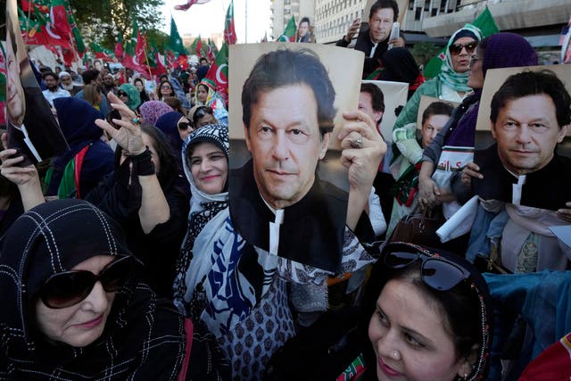 <p>File. Supporters of Pakistan’s former prime minister Imran Khan chant slogans during a protest against the Pakistan Election Commission, in Karachi, Pakistan, Saturday, 2 March 2024</p>