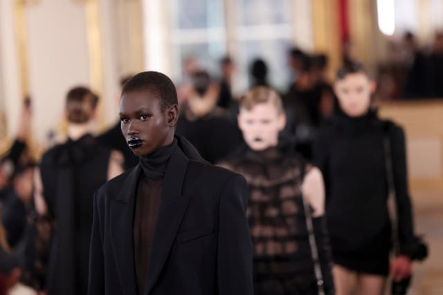 Valentino’s latest collection entirely focused on black (Vianney Le Caer/AP)