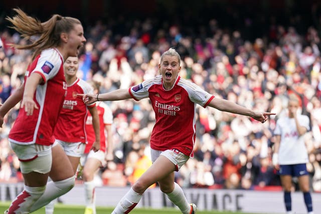 <p>Arsenal's Alessia Russo celebrates scoring the only goal of the game </p>