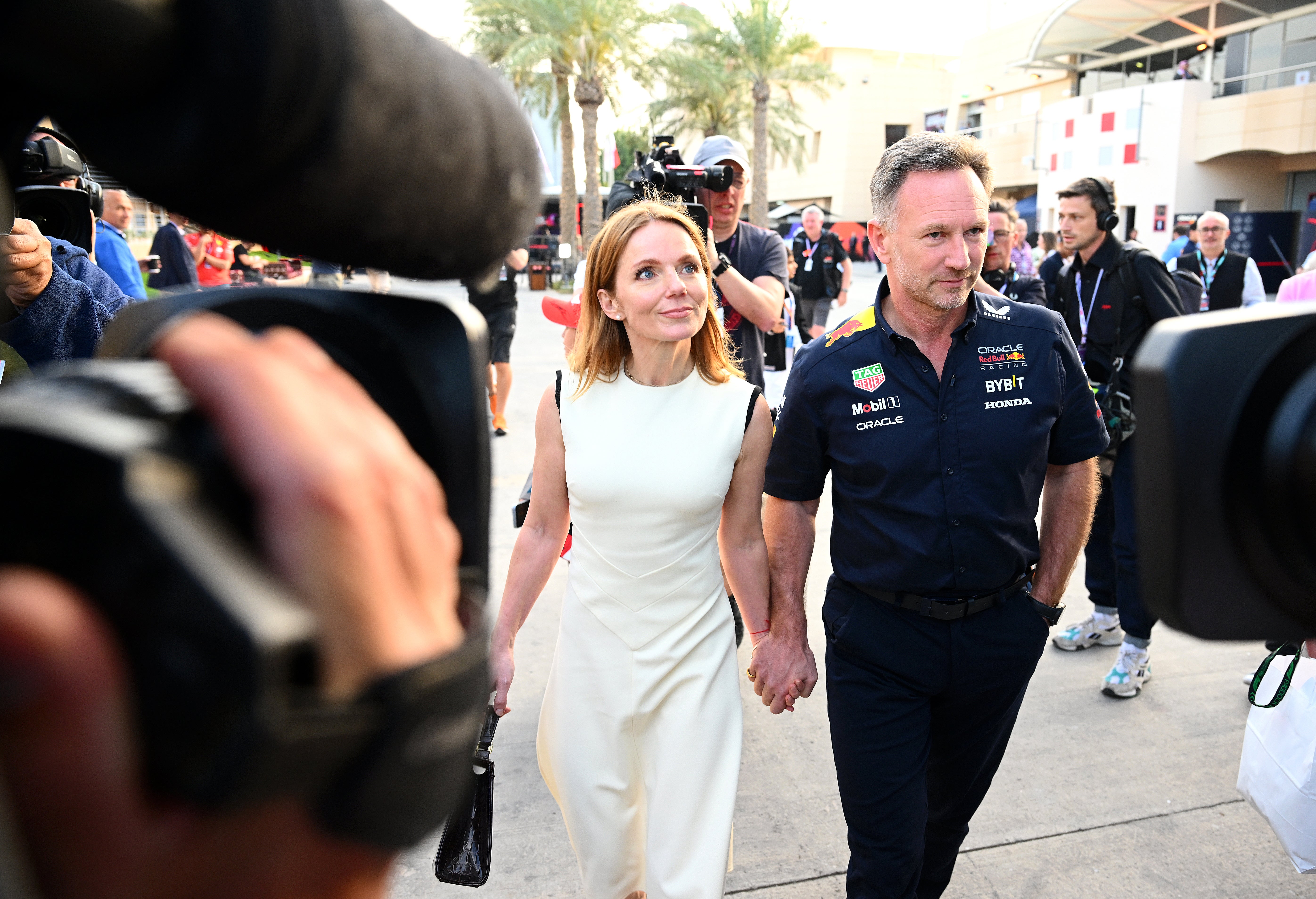 Horner was hand-in-hand with wife Geri Halliwell in Bahrain last Saturday
