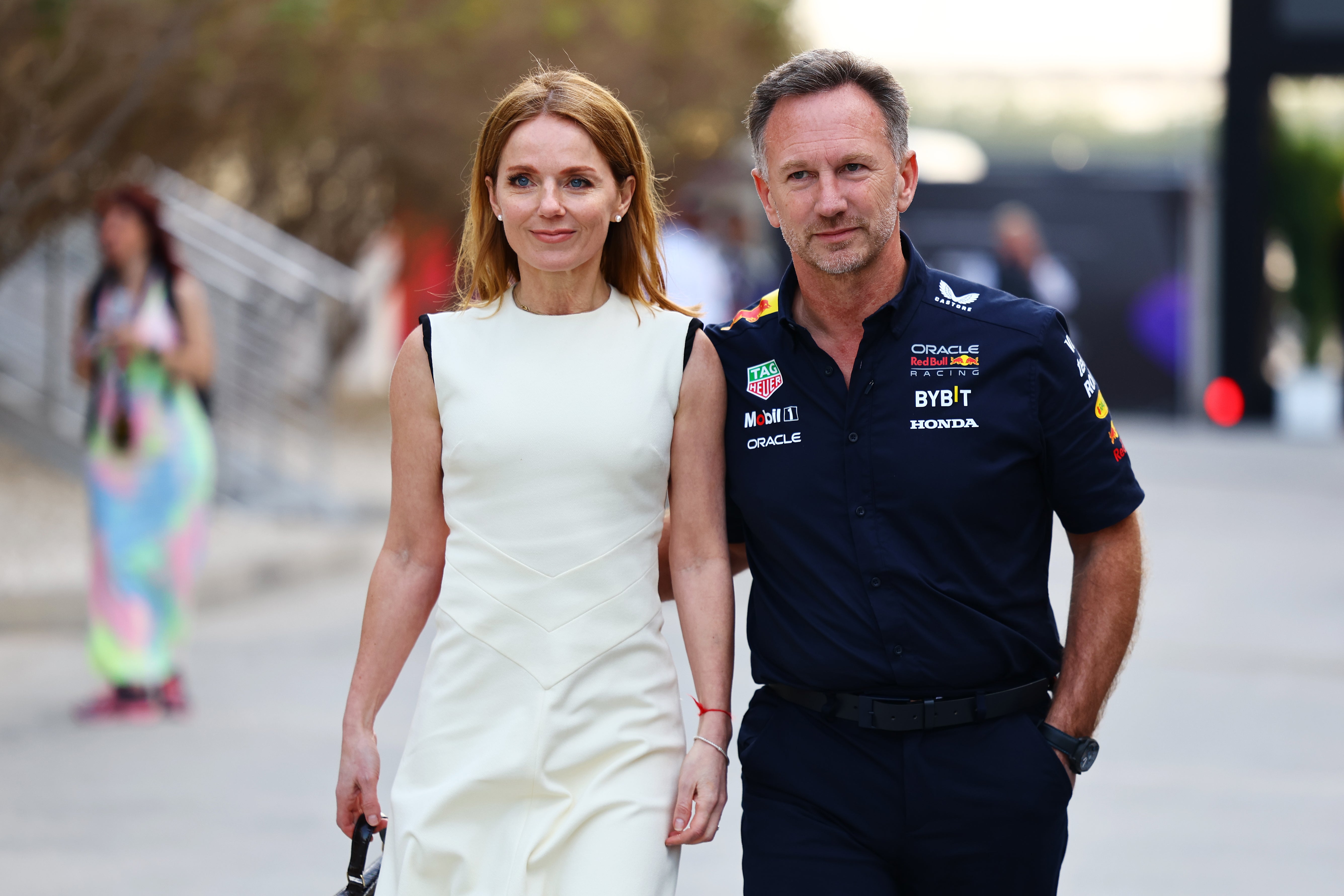 Horner was hand-in-hand with wife Geri Halliwell in the Bahrain paddock on Saturday