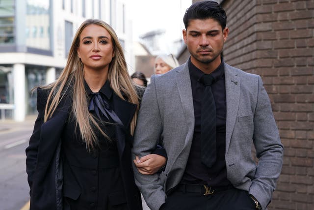 <p>Georgia Harrison and Anton Danyluk arrive at Chelmsford Crown Court for Stephen Bear’s confiscation hearing </p>