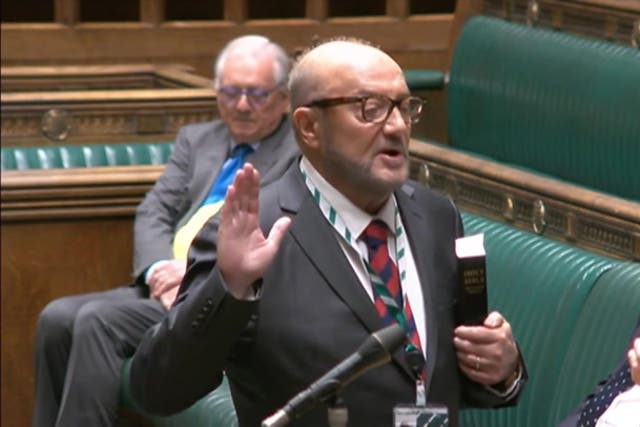 <p>Watch moment George Galloway sworn in as new Rochdale MP in Parliament.</p>