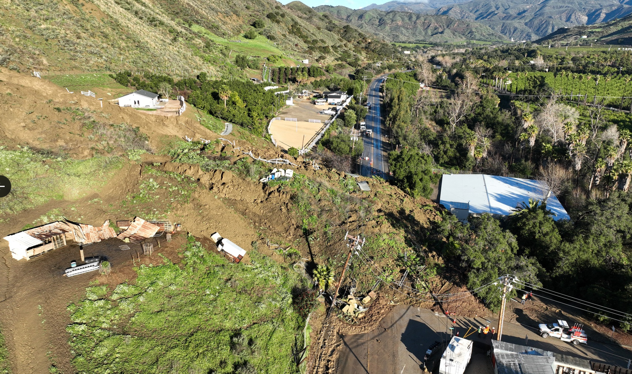 The mudslide in Santa Paula, California pictured on 3 March, 2024