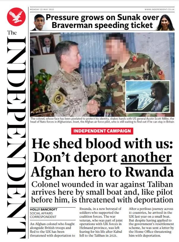 The Independent has reported on the plight of Aghan heroes threatened with deportation to Rwanda