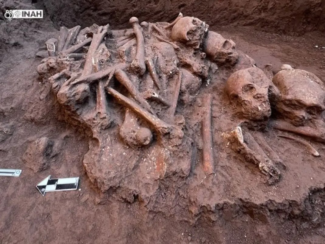 A pile of skulls found during an archaeological dig in the Mexican town of Pozo de Ibarra
