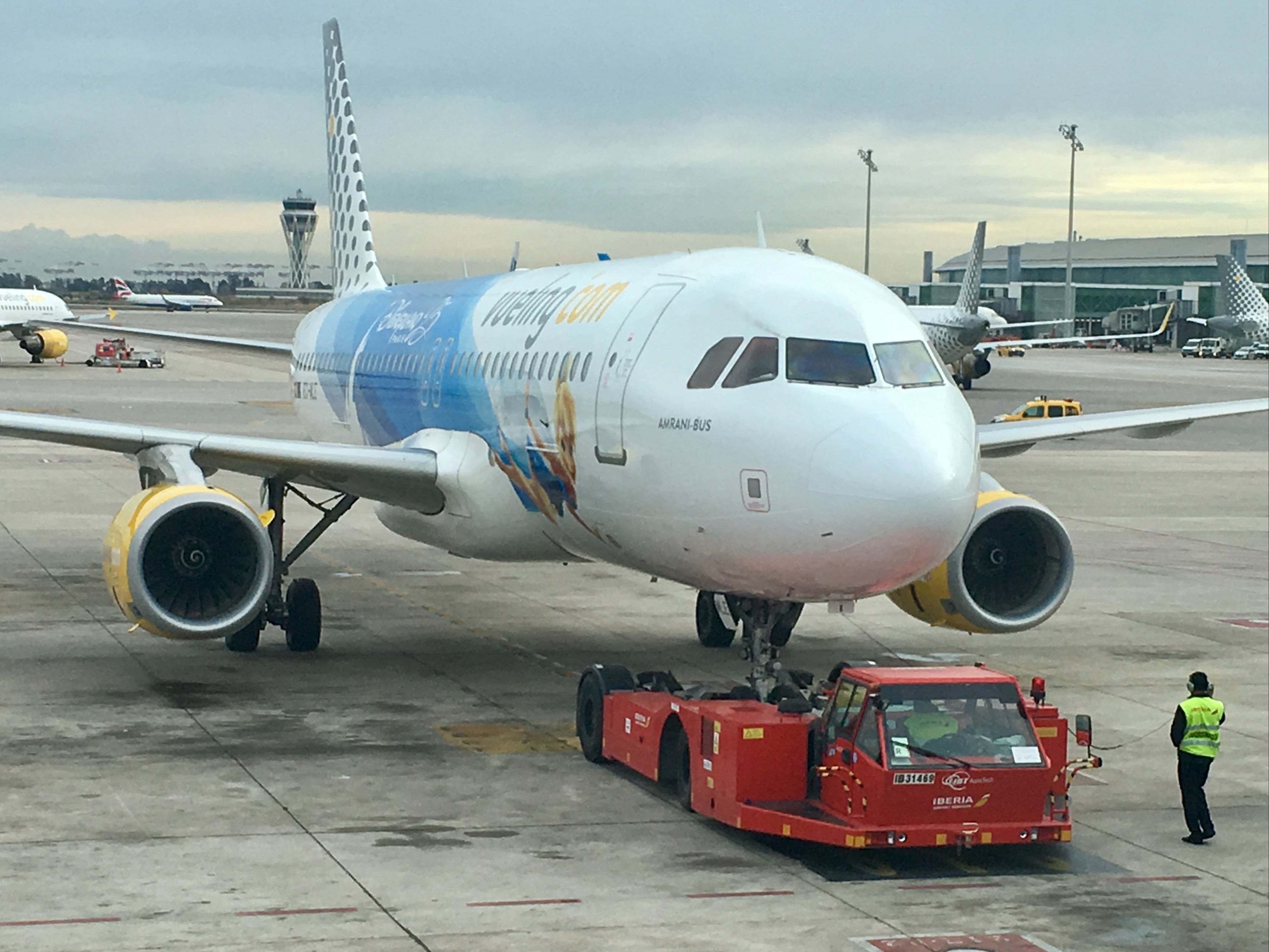 Full service: Vueling Airbus A320 at the airline’s main base in Barcelona