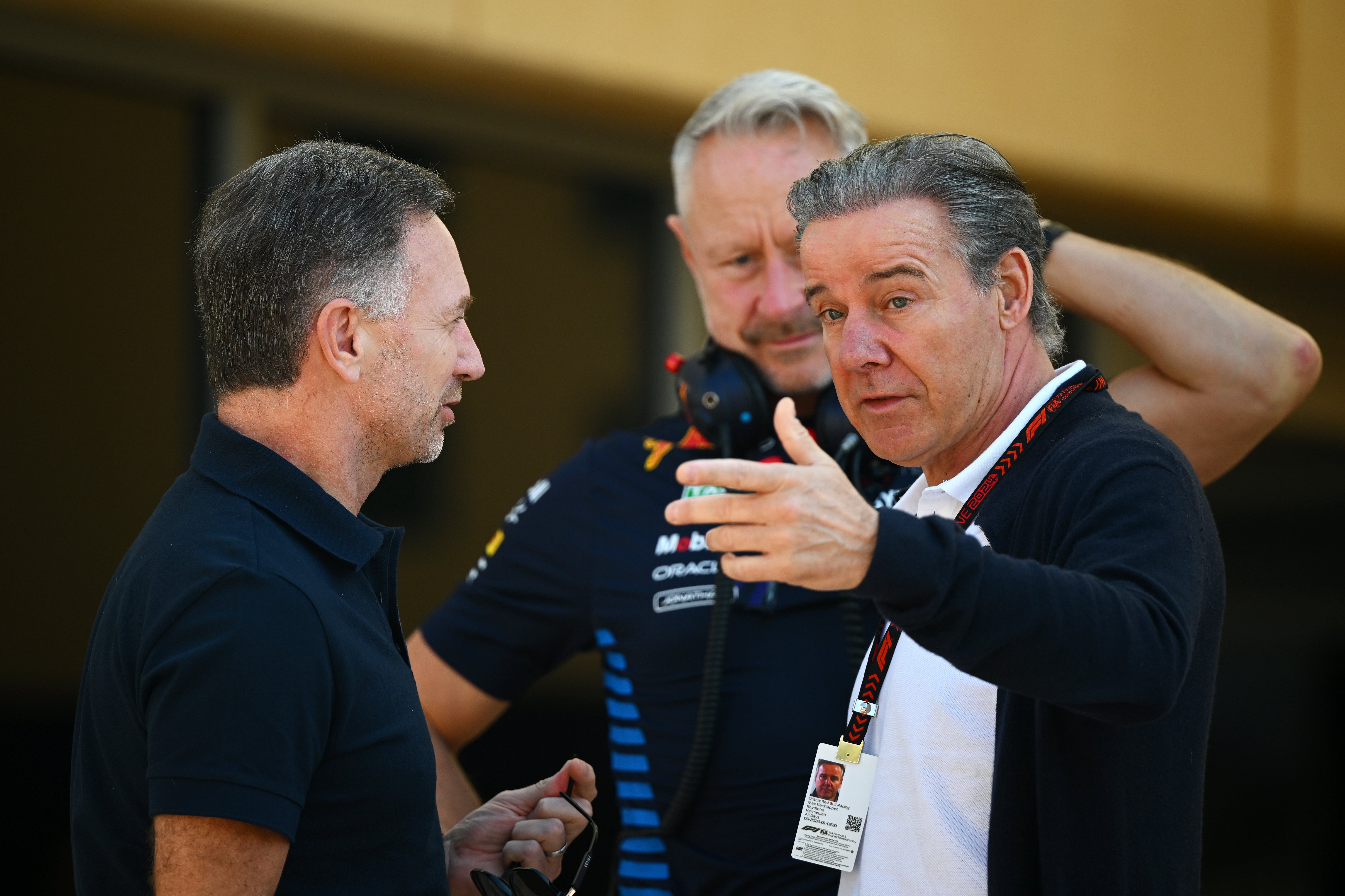Christian Horner held a meeting with Max Verstappen’s manager Raymond Vermeulen (right) in Dubai on Monday