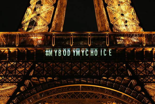 <p>The Eiffel Tower is lit up with the message “My Body My Choice” after abortion vote</p>