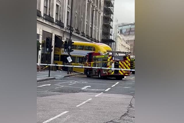 <p>Emergency services at scene after double decker bus smashes into New Oxford Street pub.</p>
