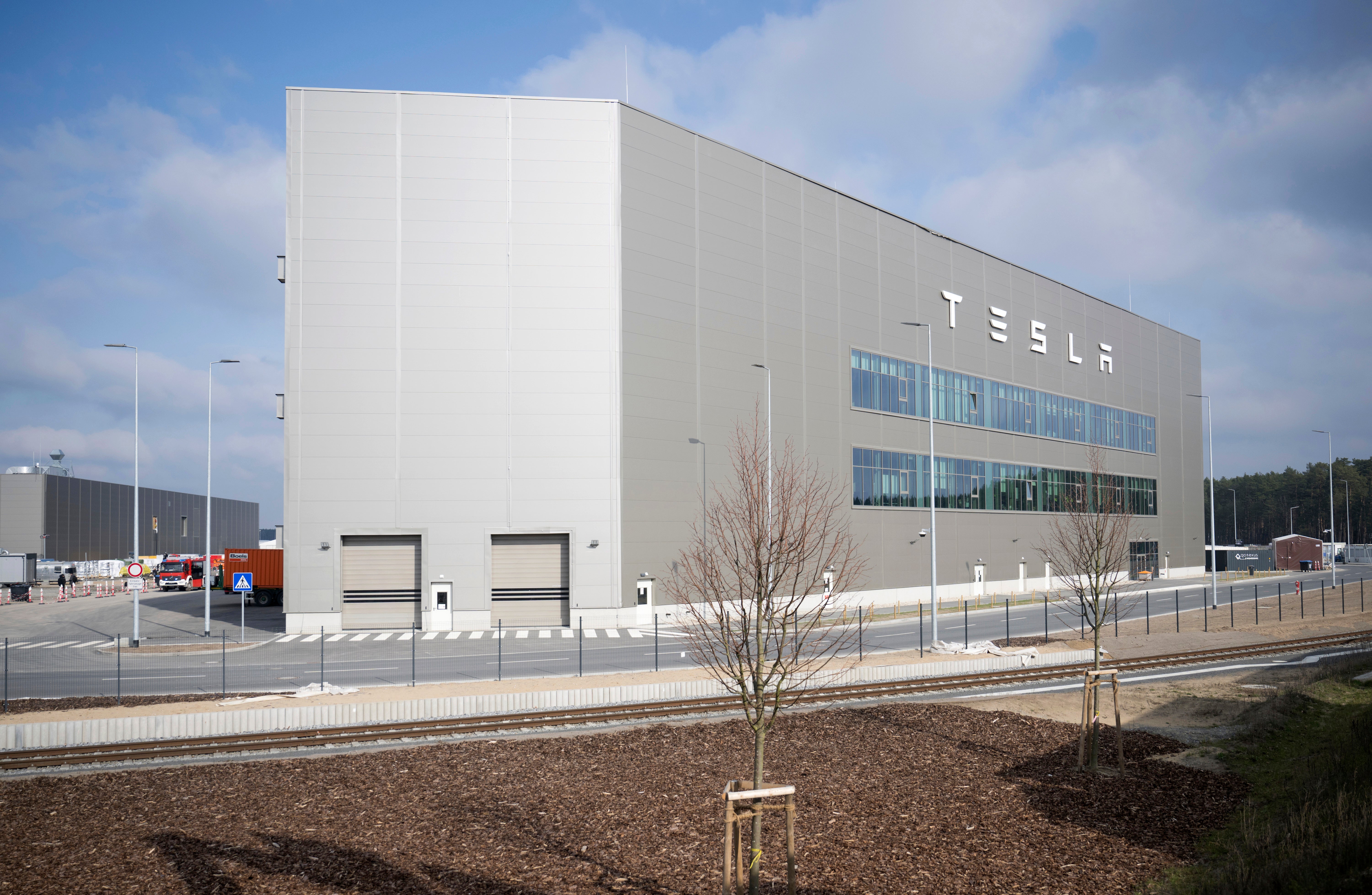 A view of the Tesla car factory after production came to a standstill and workers were evacuated