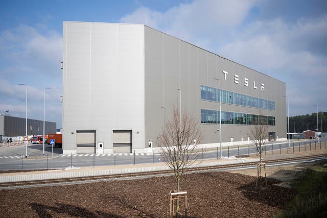 <p>A view of the Tesla car factory after production came to a standstill and workers were evacuated </p>
