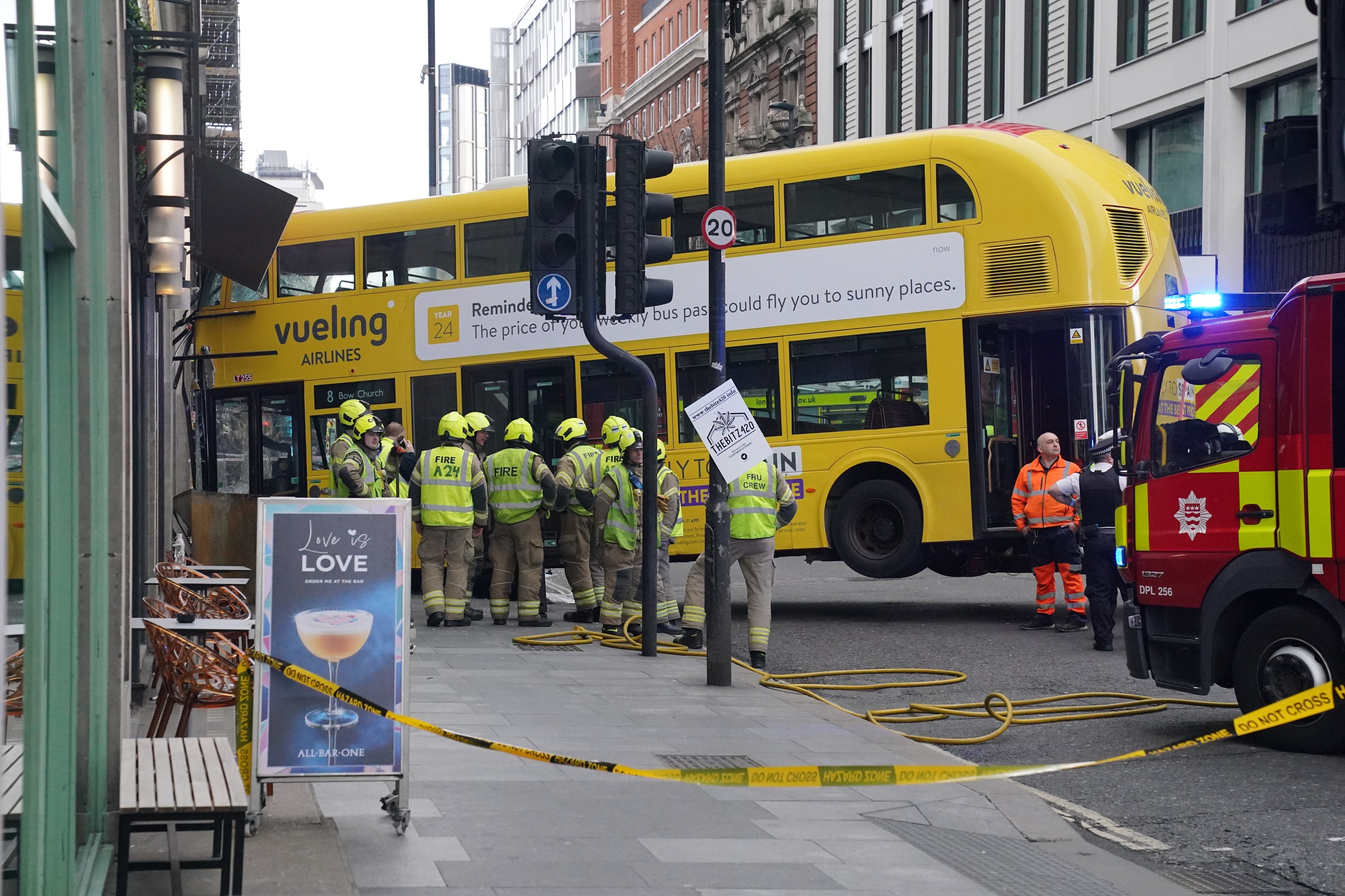 The bus is pulled from the shop front