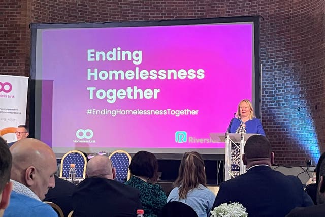 Homelessness minister Felicity Buchan speaking at the Emmanuel Centre in Westminster, London, at an event organised by Homeless Link (Aine Fox/PA)