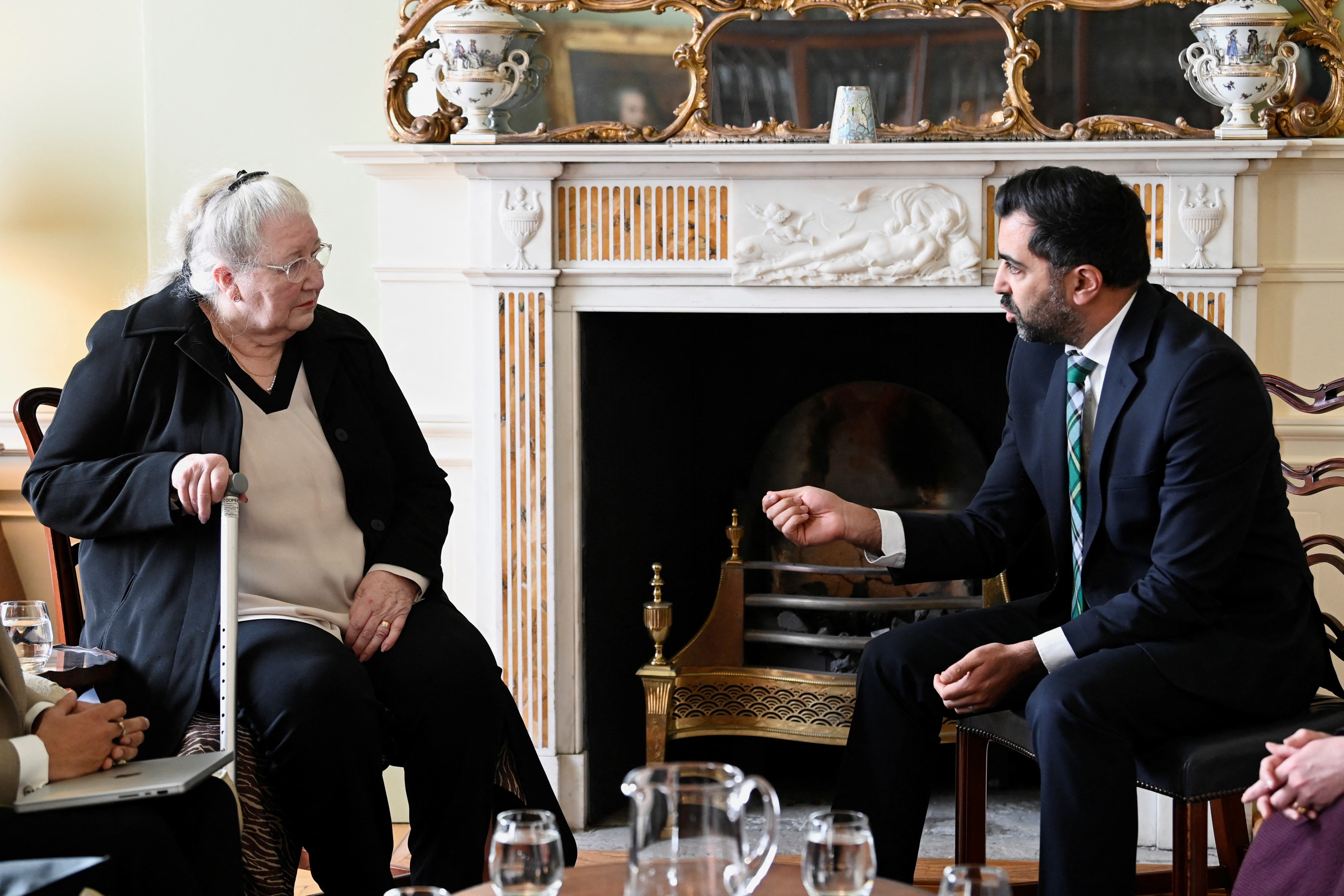 Margaret Caldwell, mother of murder victim Emma Caldwell, meets with First Minister Humza Yousaf at Bute House (Lesley Martin/PA)