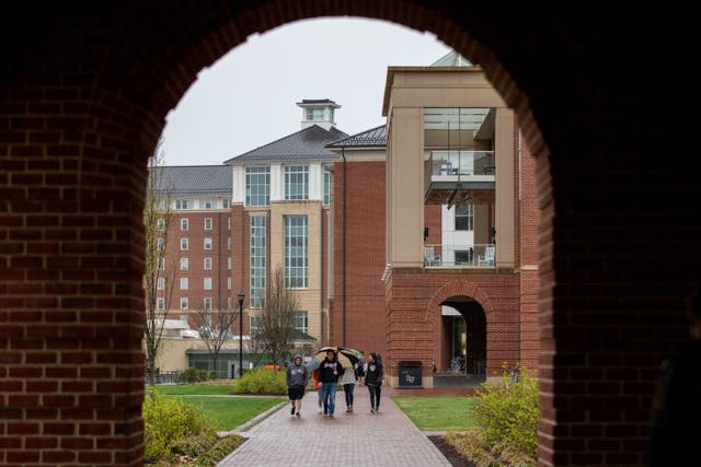 <p>Students seen on the Liberty University campus in Lynchburg, Virginia in March 2020</p>