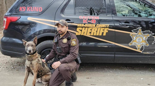 <p>Police dog Kuno helped rescue a three-year-old boy who wandered away from his Michigan home</p>