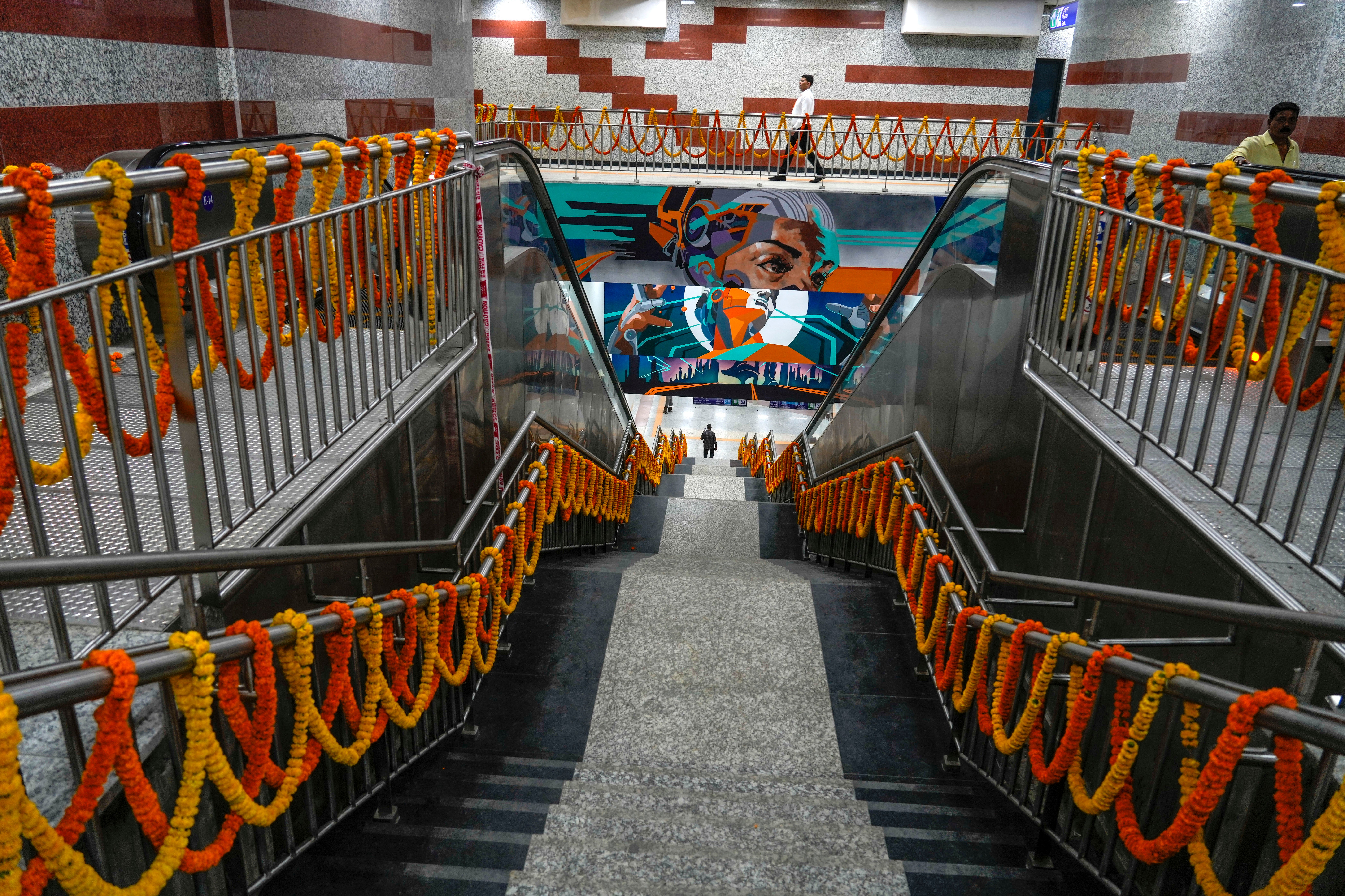 Decorations at the newly inaugurated Esplanade metro station in Kolkata on Wednesday