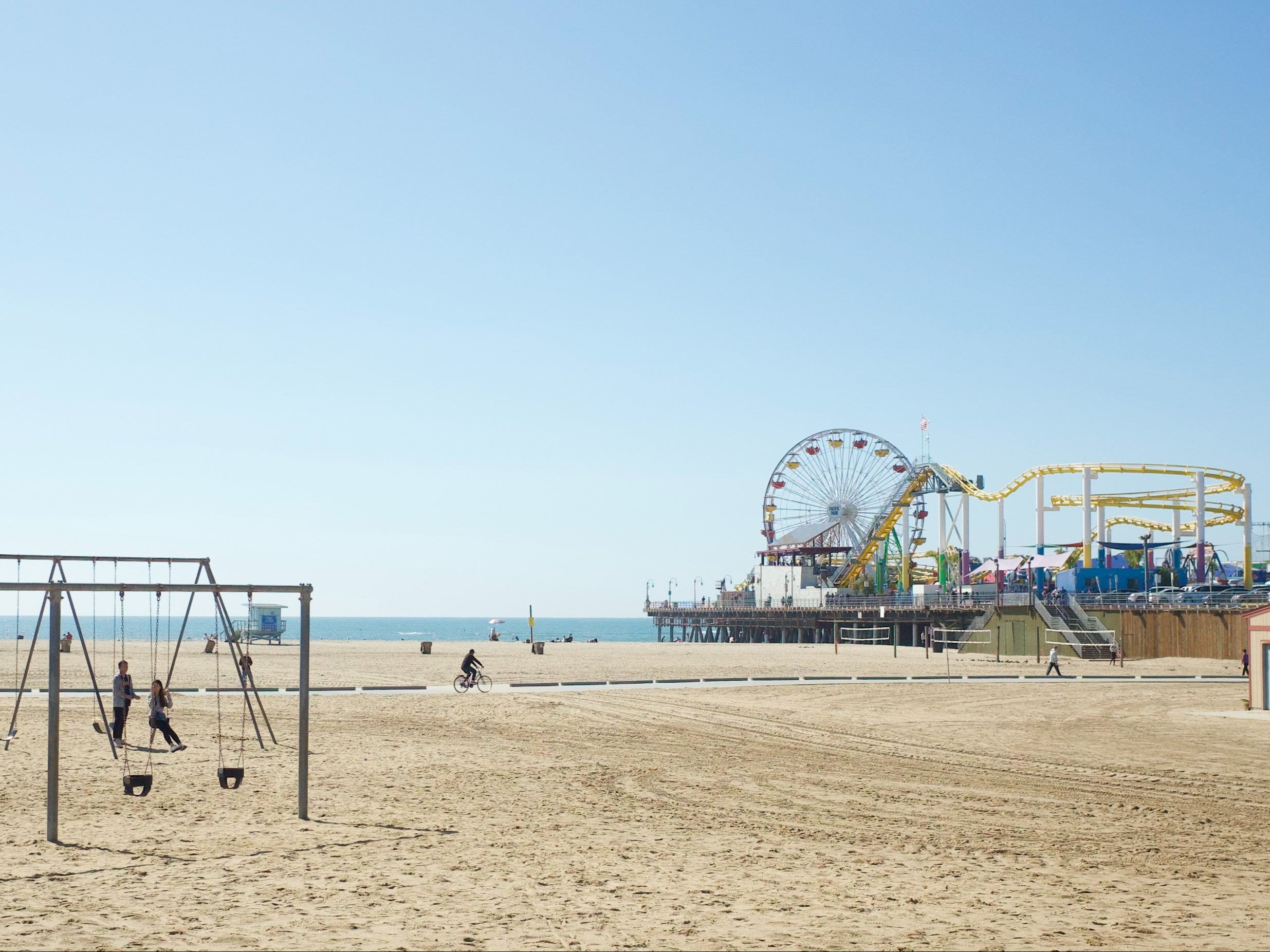 Santa Monica beach is a relaxed place to ride, before the path rejoins the road