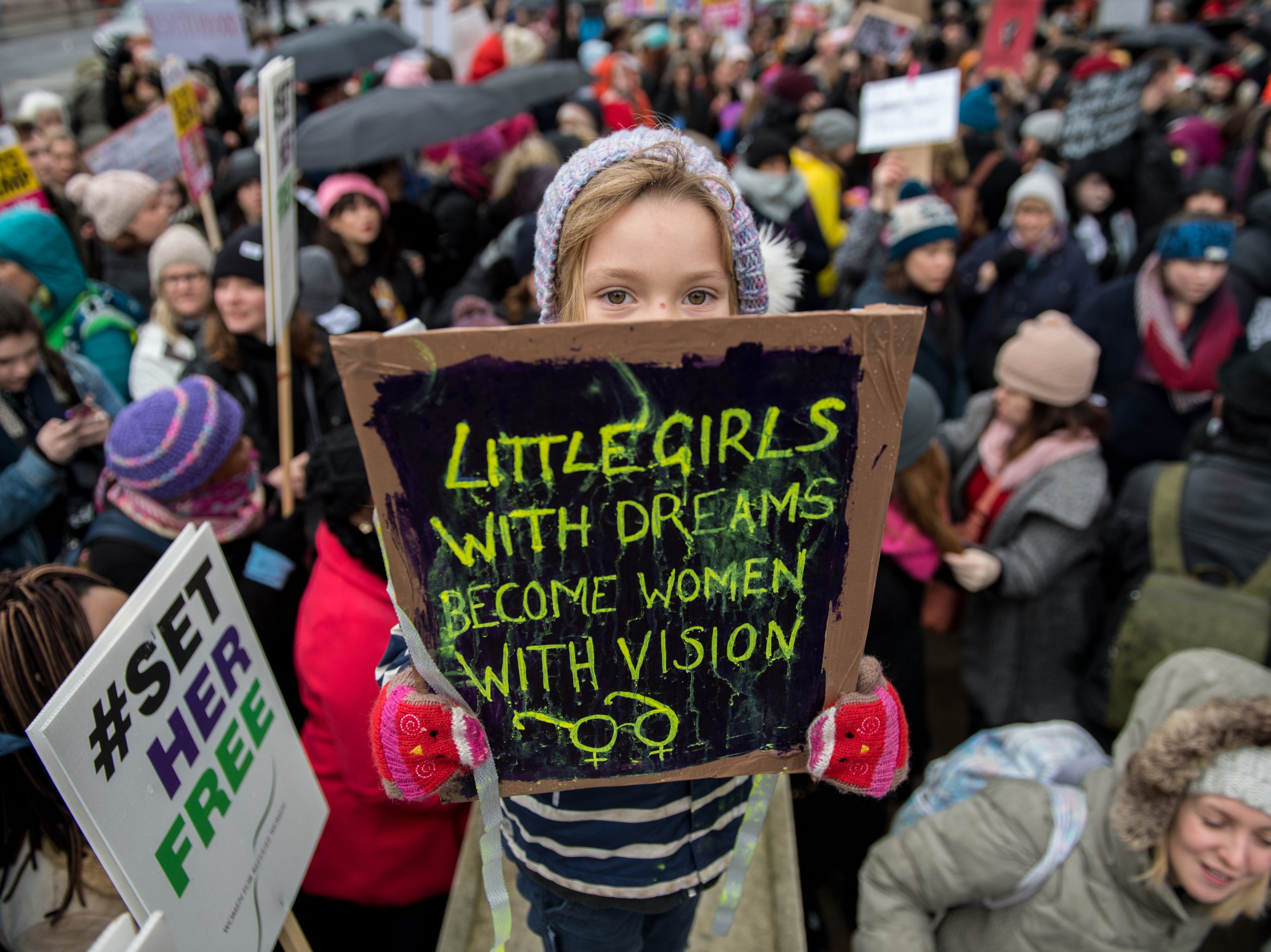 A child pictured at the Time’s Up rally at Richmond Terrace in 2018