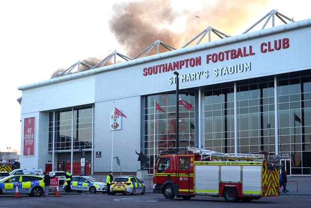 Fire services and police attend the scene outside St Mary’s Stadium (Adam Davy/PA)