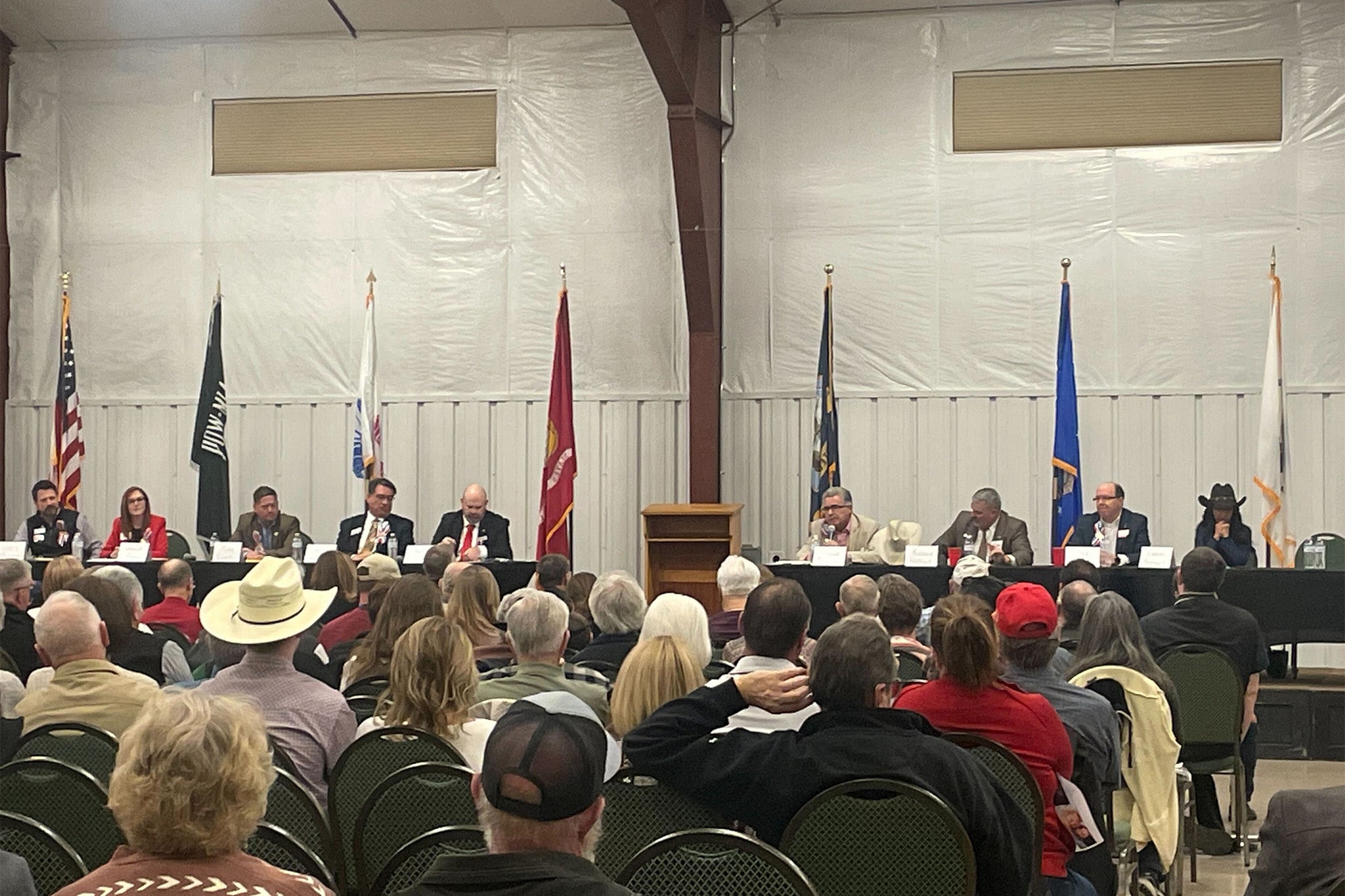 Boebert was joined by eight other Republican candidates at the forum who are vying for the seat; one made his excuses as he cared for a sick elderly mother while another did not turn up