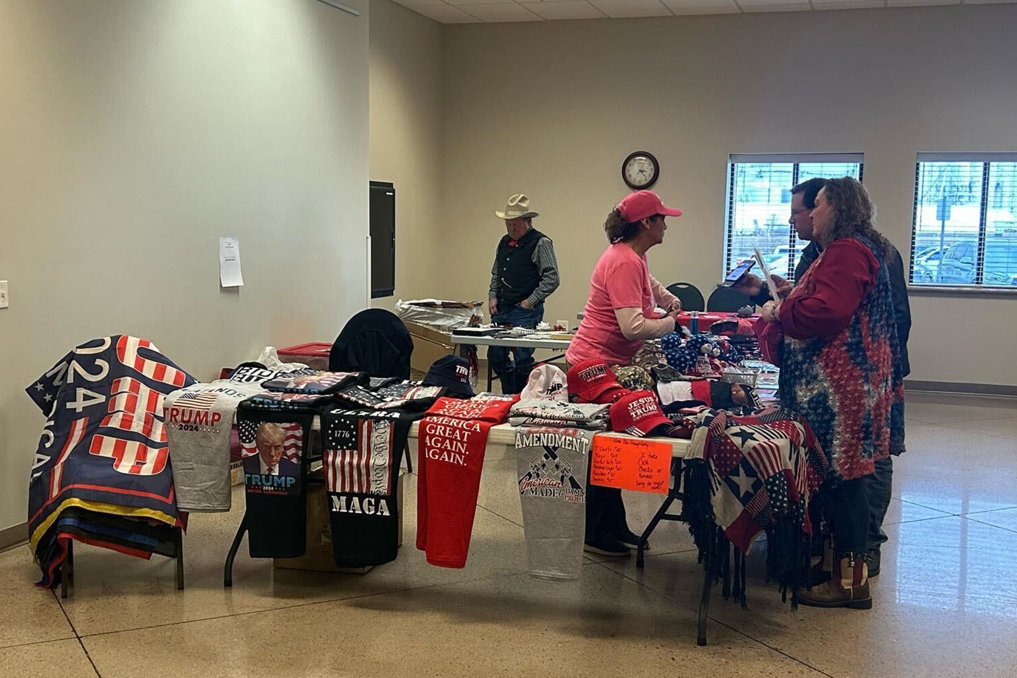 The Holyoke candidate event featured tables selling Trump swag and promoting Rocky Mountain Gun Owners – but attending conservatives still failed to pick Boebert as the winner of the straw poll, which was won by opponent Jerry Sonnenberg, whose family has worked the land in the district for generations