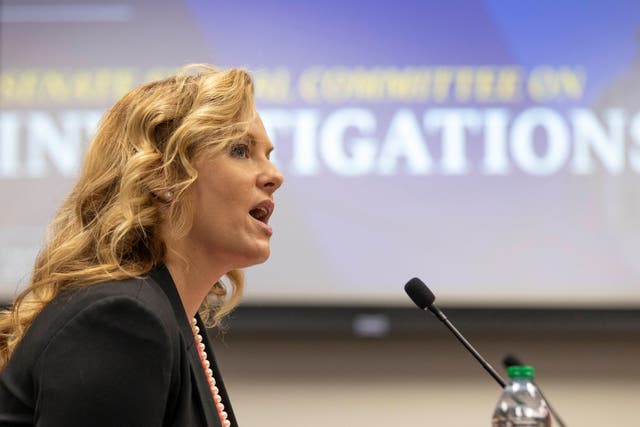 <p>Attorney Ashleigh Merchant testifies in front of members of the Georgia State Senate during a Special Committee on Investigations meeting to discuss Fulton County District Attorney Fani Willis</p>