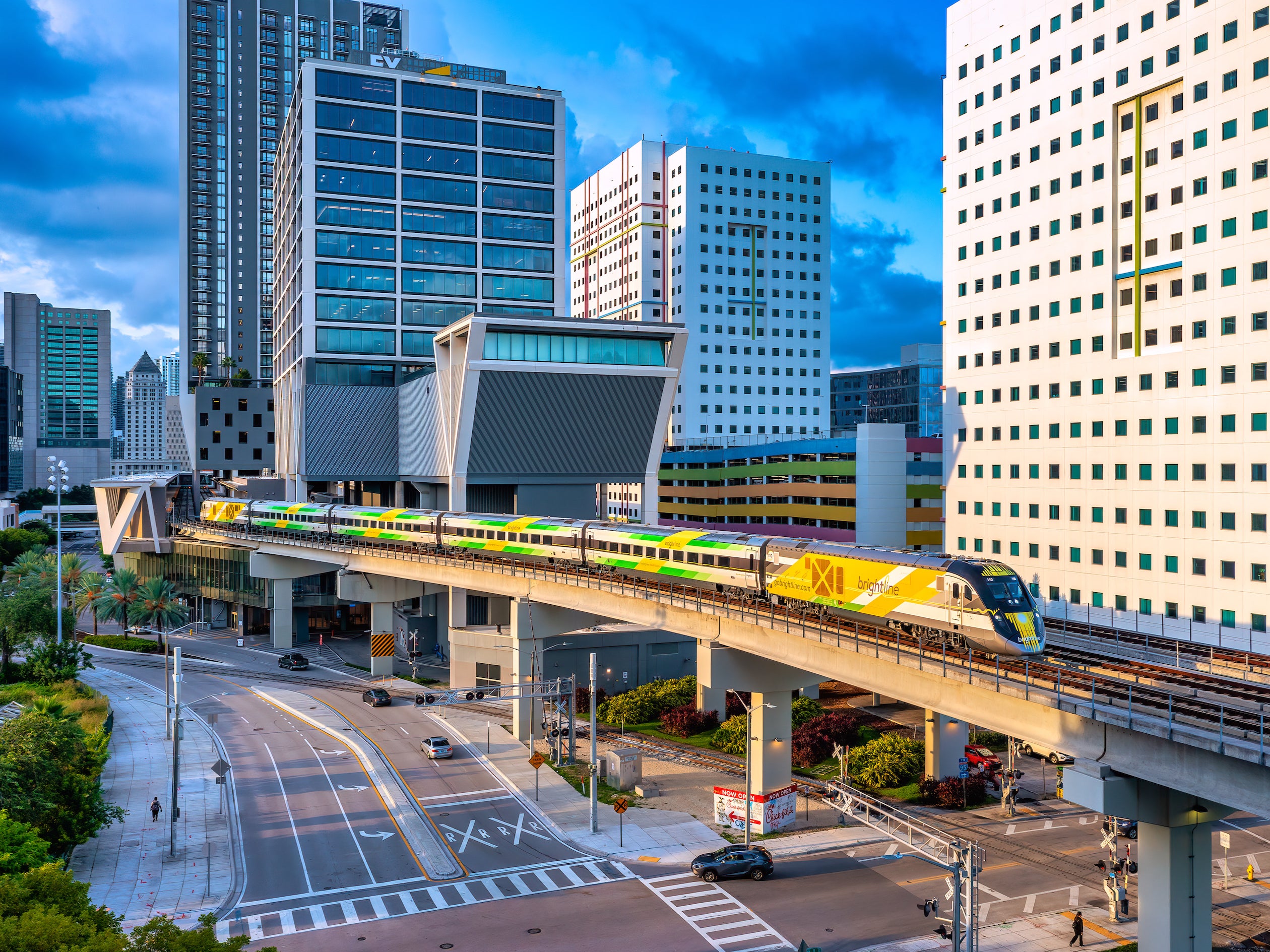 The Brightline offers high-rise city views as it goes through Miami