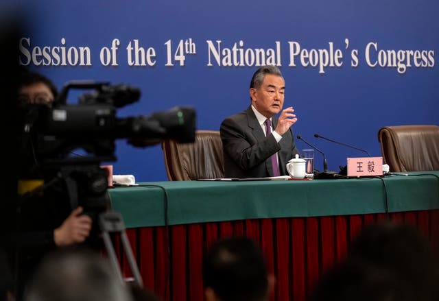 <p>Chinese Foreign Minister Wang Yi speaks during a press conference for domestic and foreign journalists as part of the National People's Congress and Two Sessions </p>