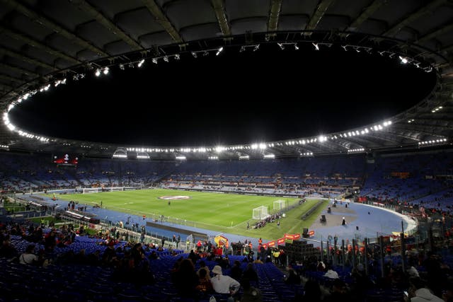<p>Two Brighton fans were stabbed ahead of the match against Roma at the Stadio Olimpico</p>