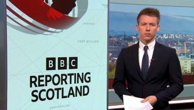 <p>Sheridan hosting the BBC’s ‘Reporting Scotland’ </p>