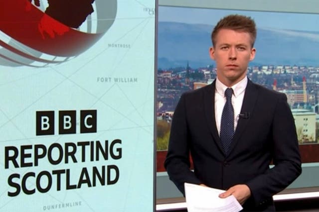 <p>Sheridan hosting the BBC’s ‘Reporting Scotland’ </p>