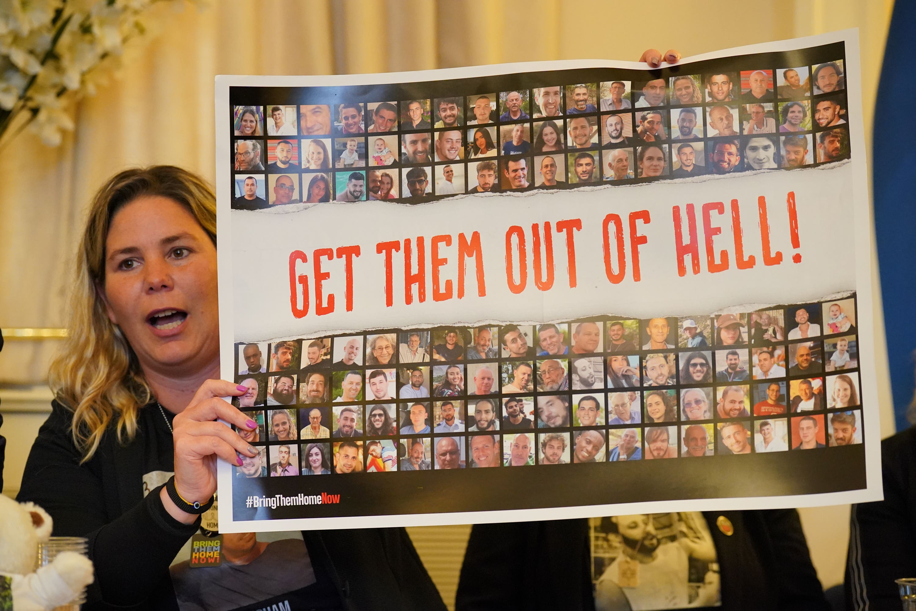 Family members of seven Gaza hostages held a conference at the Israeli embassy in London (Jonathan Brady/PA)