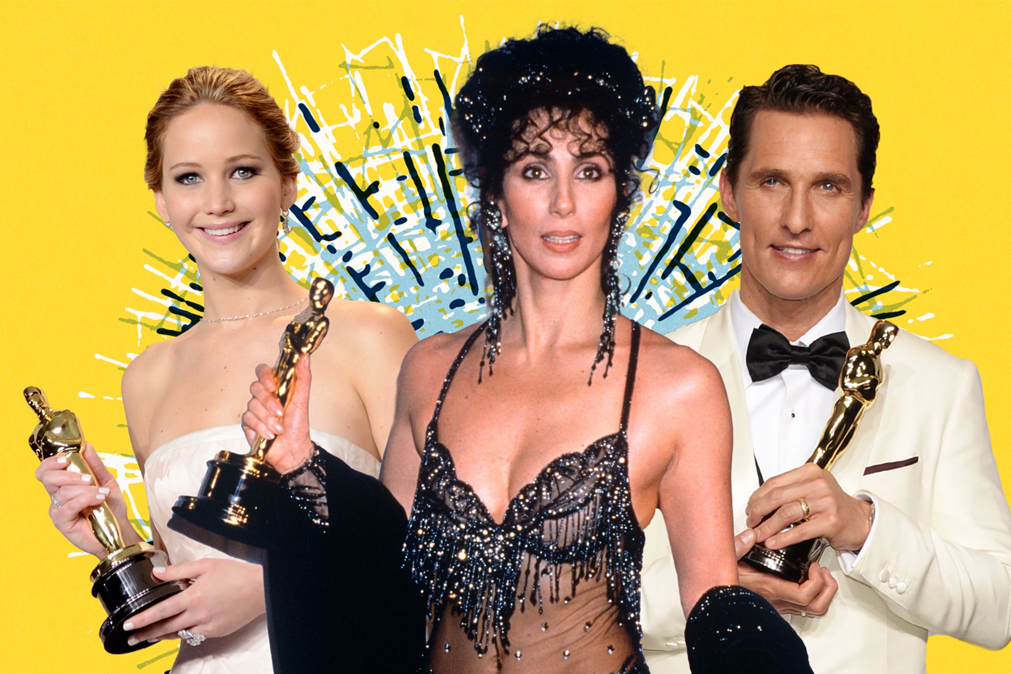 Best in show: Jennifer Lawrence, Cher and Matthew McConaughey with their Oscars