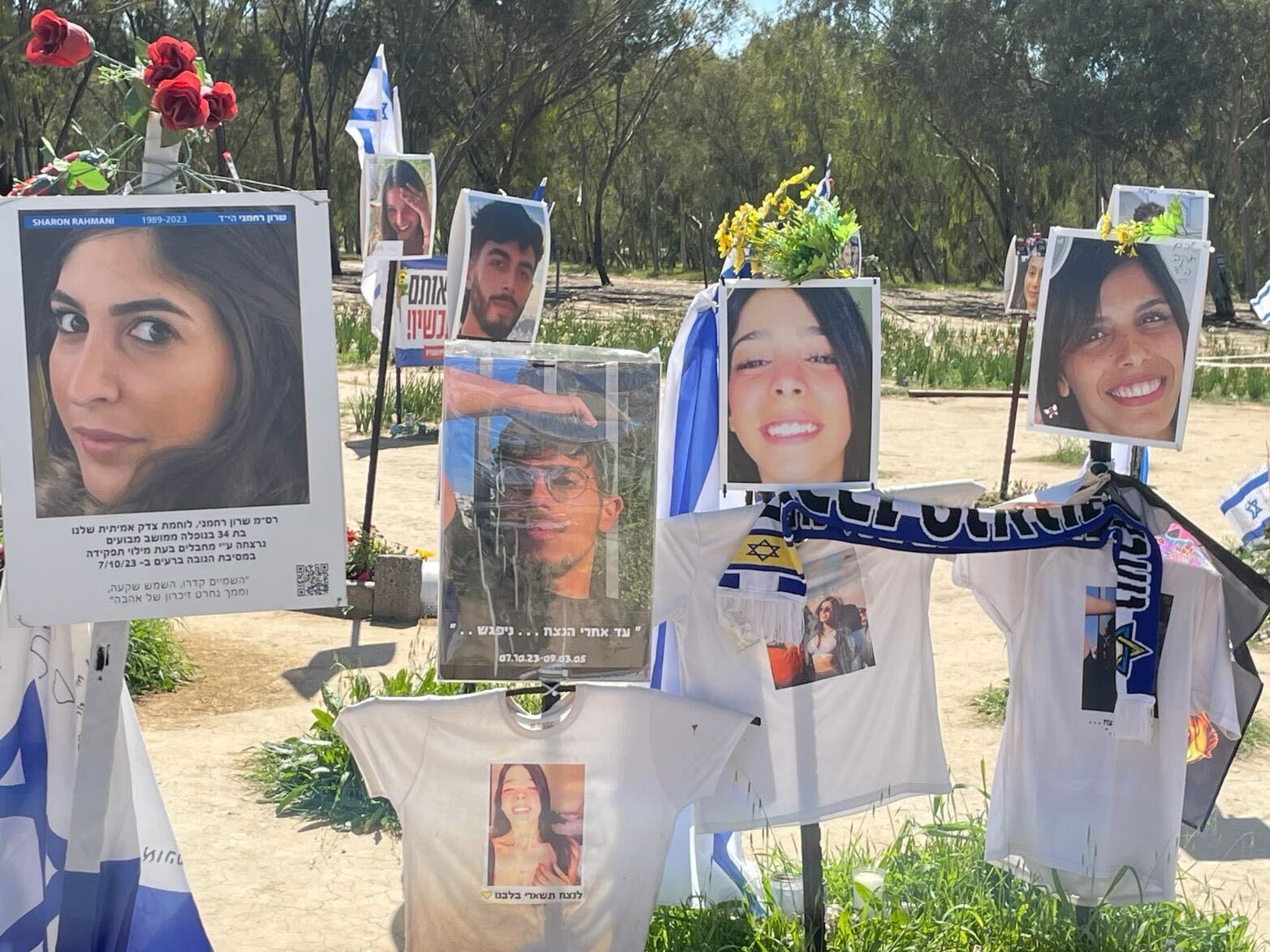Paying tribute to some of those killed or kidnapped in the Hamas attack in Kfar Aza