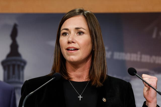 <p> Senator Katie Britt speaks during a news conference on border security at the U.S. Capitol Building on September 27, 2023 in Washington, DC</p>