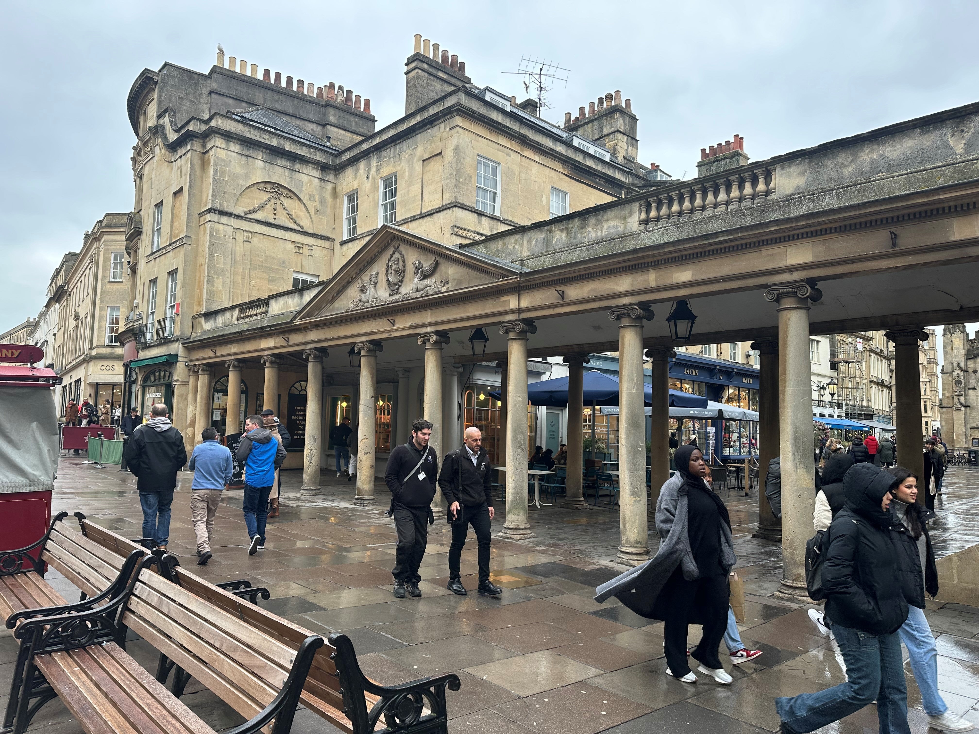 The damp weather doesn’t put tourists off Bath as visitors marvel at its many attractions