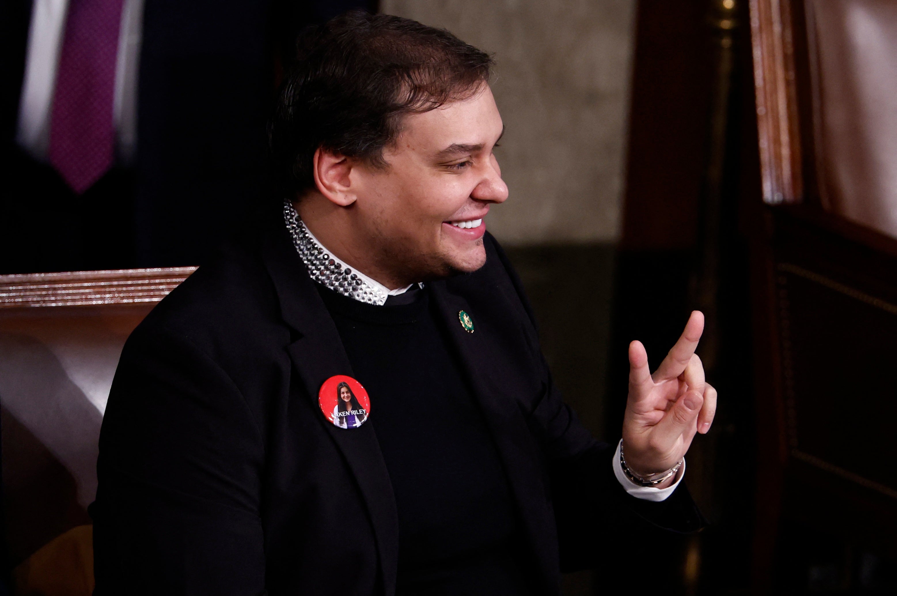 <p>Former Representative George Santos attends the State of the Union address at the US Capitol in Washington DC  on 7 March 2024 </p>