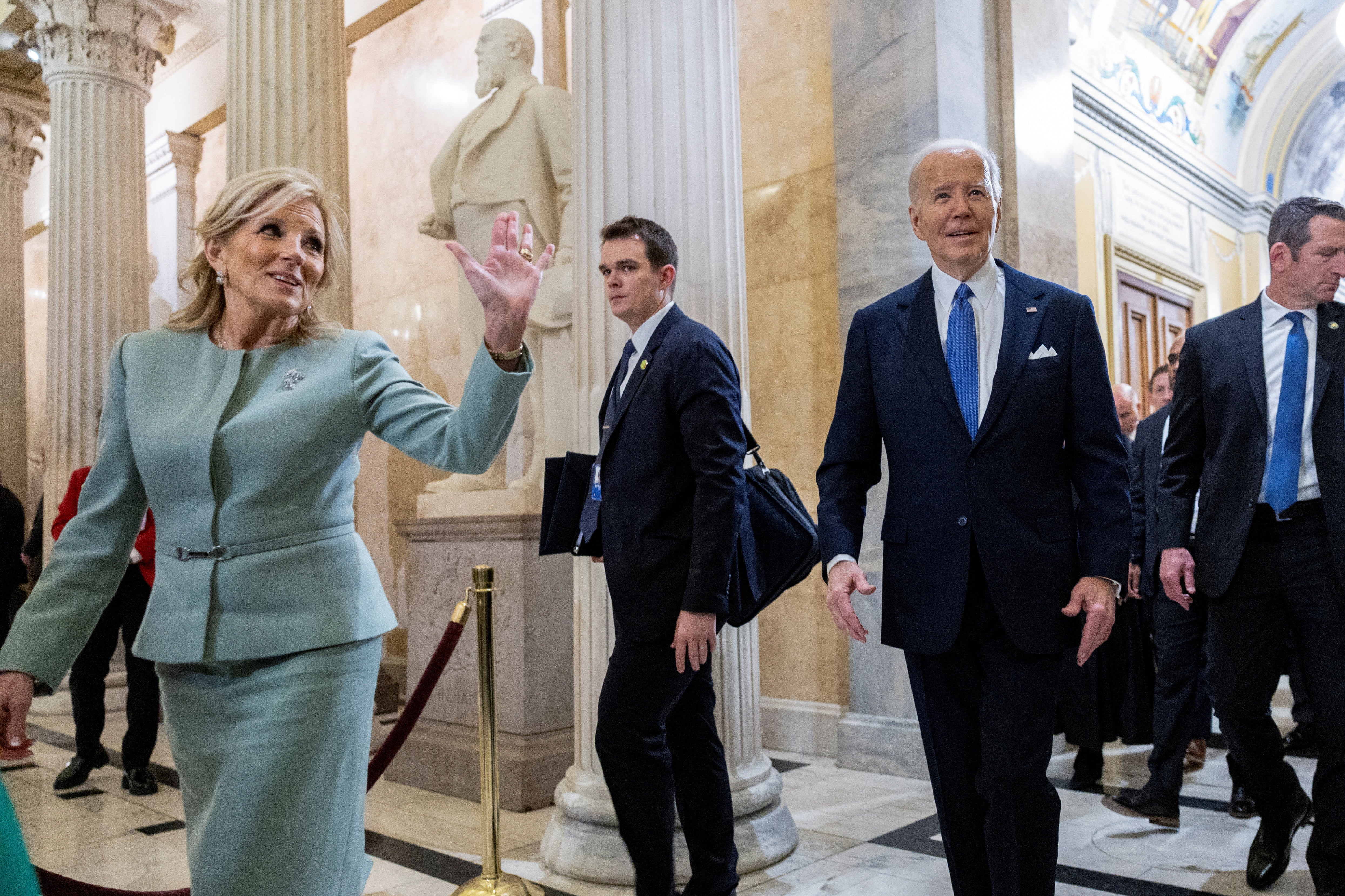 Preisdent Joe Biden and First Lady Dr Jill Biden arrive ahead of his State of the Union address