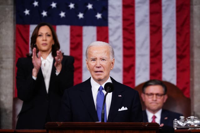 <p>US President Joe Biden delivers the State of the Union address in the House Chamber of the US Capitol in Washington, DC, on March 7, 2024</p>