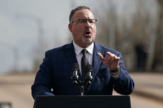 <p>U.S. Education Secretary Miguel Cardona speaks on the 59th commemoration of the Bloody Sunday Selma bridge crossing on March 3, 2024 in Selma, Alabama</p>