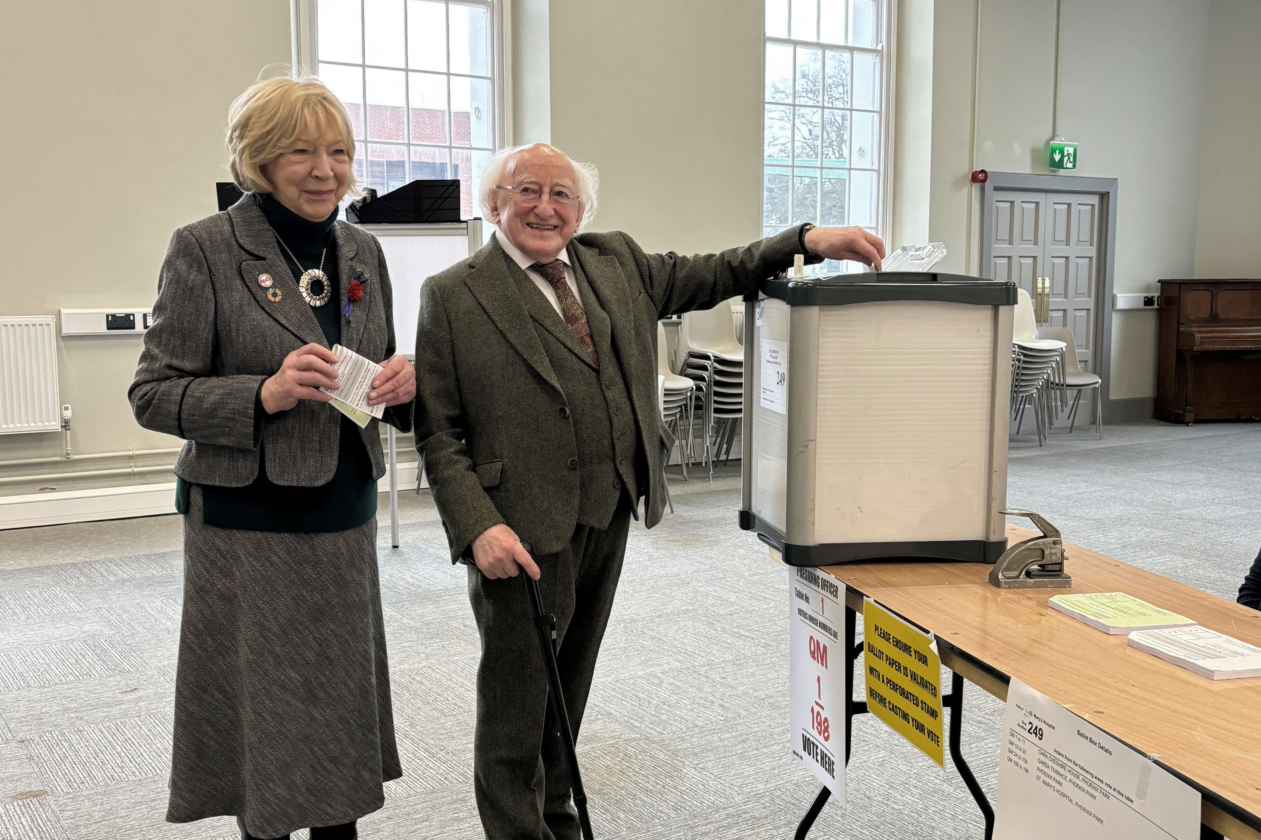 It is the first time President Michael D Higgins has been seen in public since he was discharged from hospital on Thursday (Cate McCurry/PA)