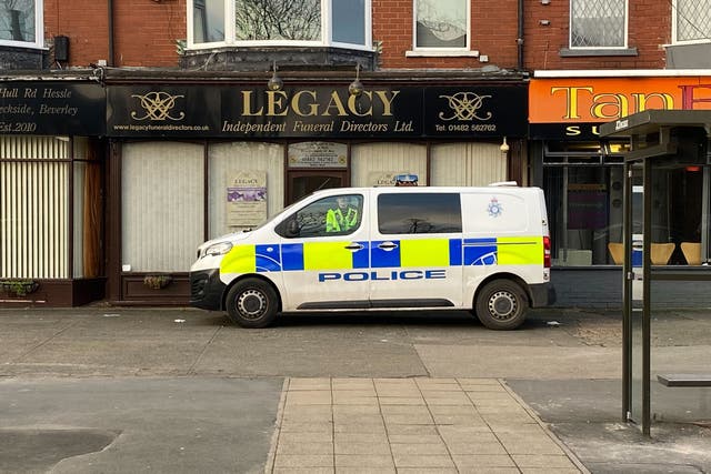 <p>Police outside the Legacy funeral parlour on Anlaby Road in Hull </p>