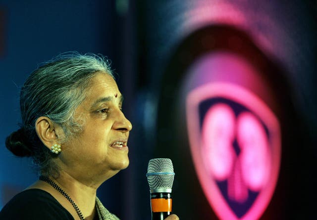 <p>Founder and Trustee of the Infosys Foundation, Sudha Murthy speaks during a press conference in Bangalore</p>